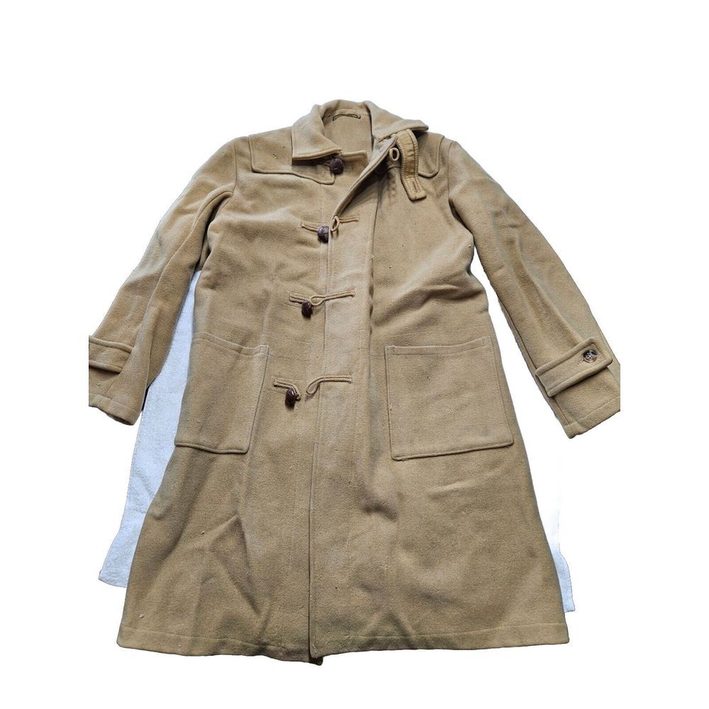 THE CONVOY COAT 1940s Vintage Melton‎ Wool Toggle Coat Beige Men's Outerwear